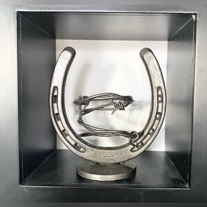 Silver Horseshoe Art Sculpture Hot Forged Barbed Wire Home Decor Western Rustic